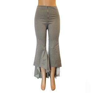 Alice + Olivia Black/Off White Striped Bellbottom Pants